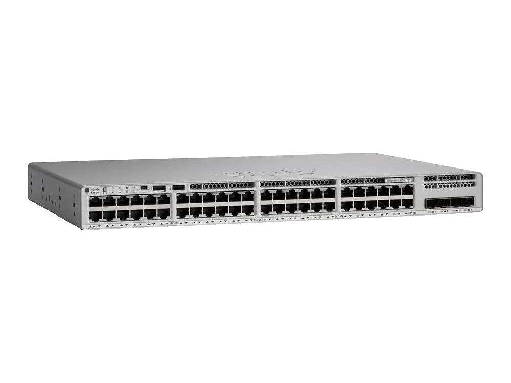 Product photo of the Cisco Catalyst C9200L-48P-4G, a 48-port PoE+ stackable access switch with four 1G uplinks.