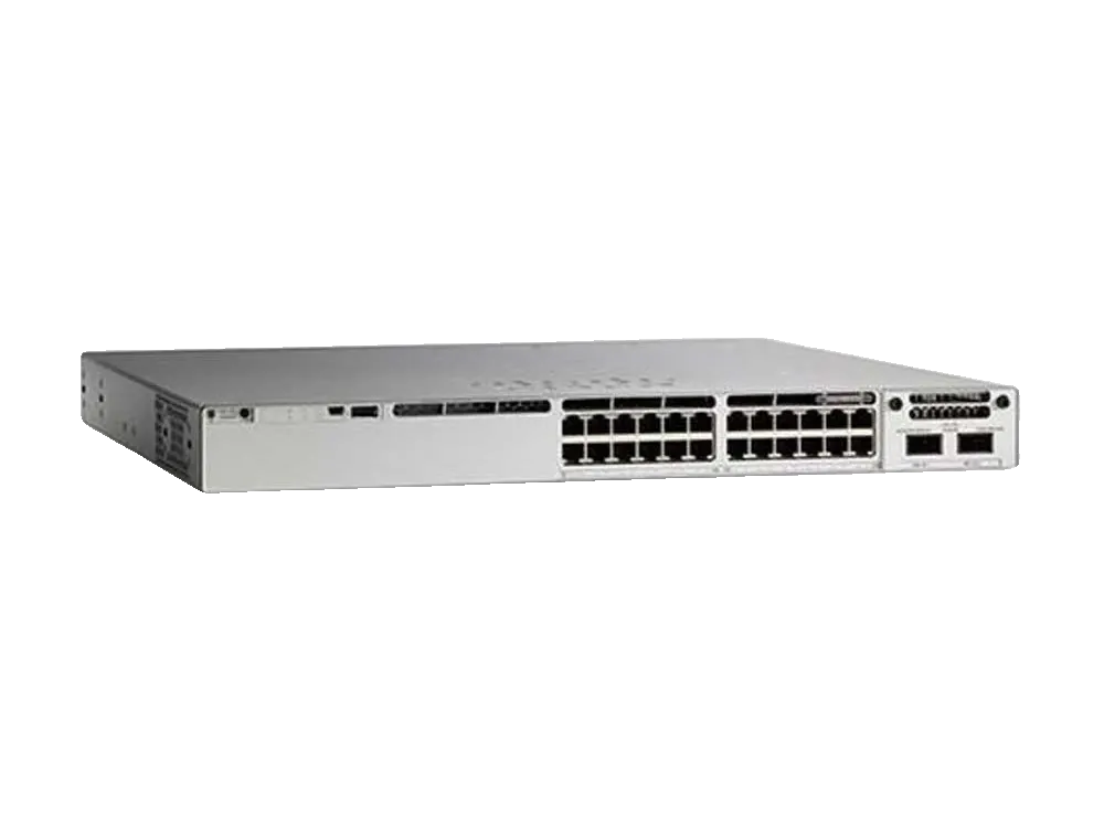 Product photo of the Cisco Catalyst C9300-24P, a 24-port PoE+ stackable access switch.