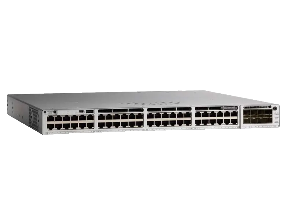 Product photo of the Cisco Catalyst C9300-48P, a 48-port PoE+ stackable access switch.
