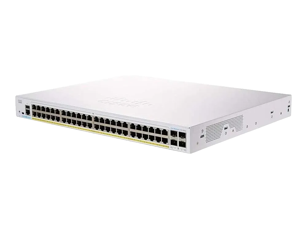 Product photo of the Cisco Meraki MS350-48FP, a stackable Layer 3 48-port PoE+ access switch.