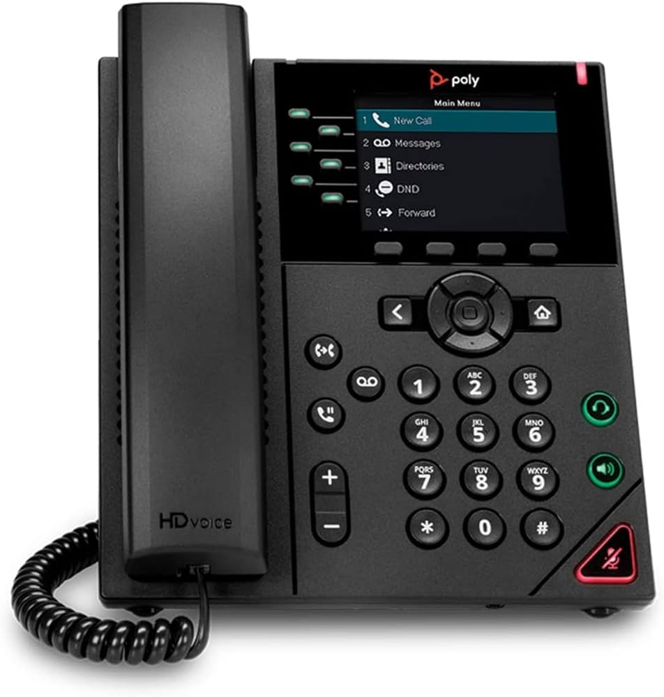 Modern IP desk phone with digital display and keypad, designed for enterprise communication and VoIP networking systems