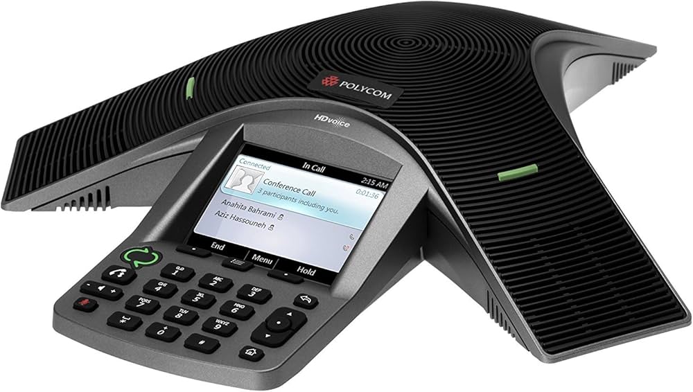 Polycom conference IP phone with HD voice and display screen, designed for enterprise meeting rooms and VoIP communication systems